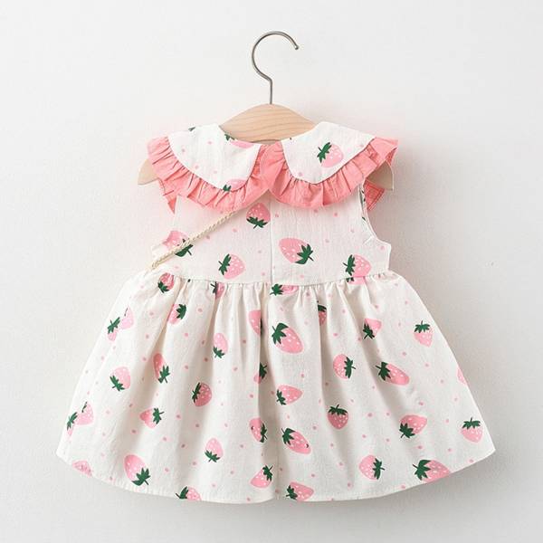 Toddler Baby Girls Summer Dress Kids Peter Pan Collar Strawberry Print Casual Daily Dresses For Girls 2