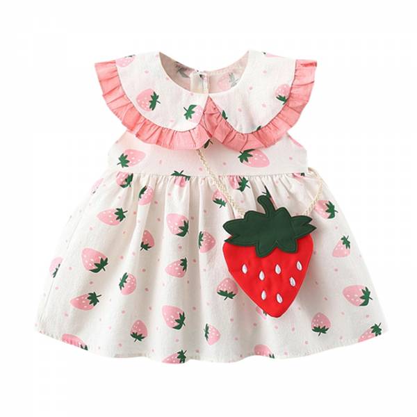 Toddler Baby Girls Summer Dress Kids Peter Pan Collar Strawberry Print Casual Daily Dresses For Girls 3