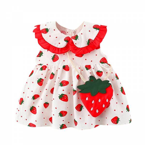 Toddler Baby Girls Summer Dress Kids Peter Pan Collar Strawberry Print Casual Daily Dresses For Girls 4