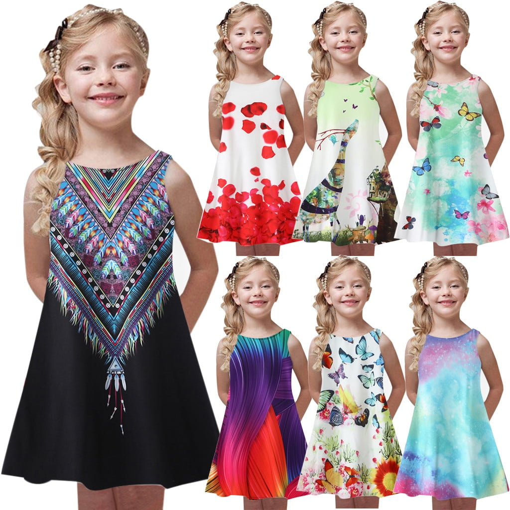 Toddler Girls Summer Fashion Princess Dress Kids Baby Printing Party Sleeveless Dresses Casual Kid Girl Children 7
