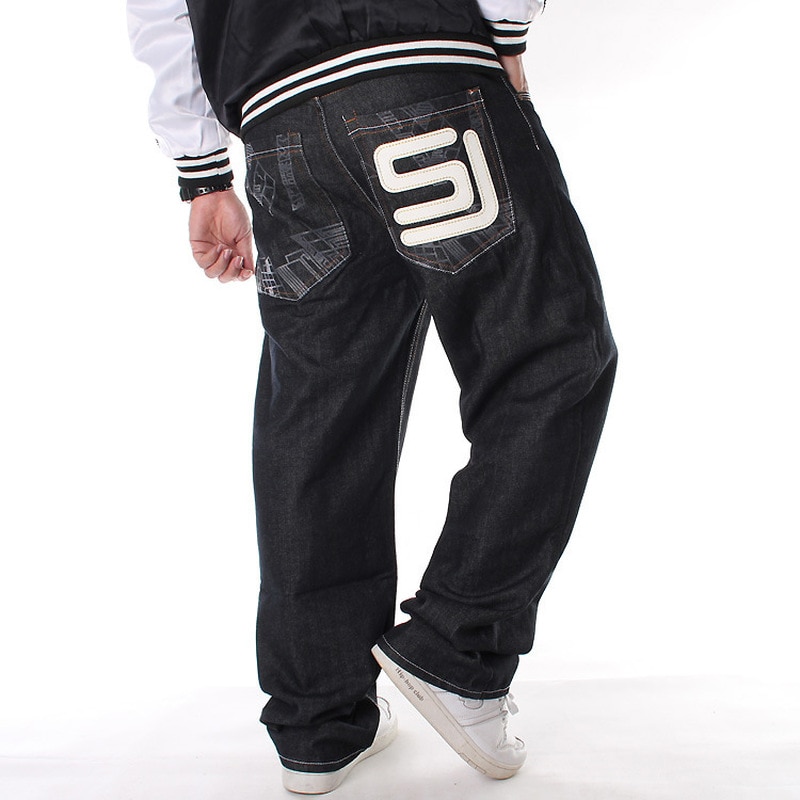 2021 Men s Black Baggy Jeans Hip Hop Designer Skateboard Pants loose Style True HipHop Rap
