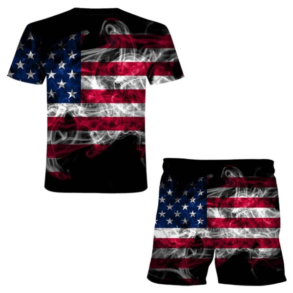 2021 New Brand Summer Men s American Flag Print Short Sleeve T shirt Set 2pieces Men 3