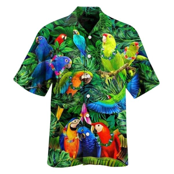 Animal Parrot Print Patchwork Fashion Hawaiian Men Shirt Cool Turn Down Collar Short Sleeve Streetwear Beach 3