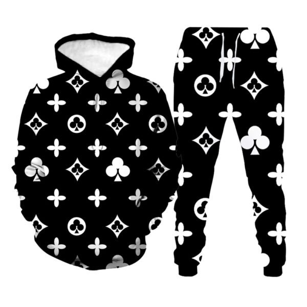 Autumn and winter new brand men s and women s LV 3D printed hoodie suits fashion 2
