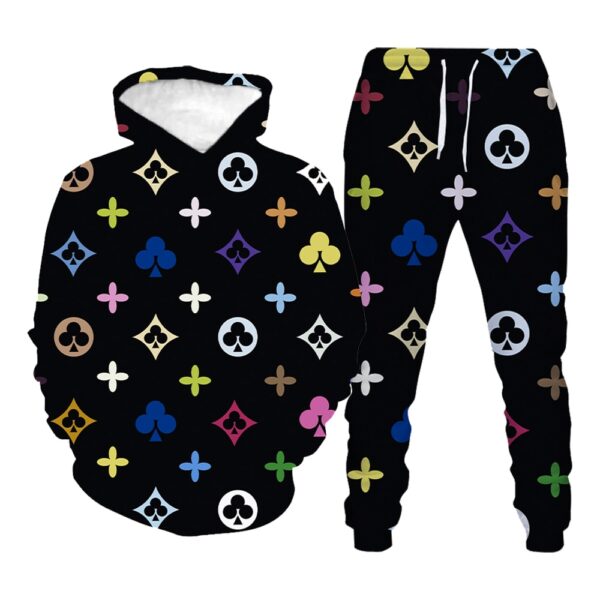 Autumn and winter new brand men s and women s LV 3D printed hoodie suits fashion 5