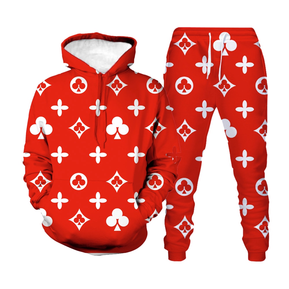 Autumn and winter new brand men s and women s LV 3D printed hoodie suits fashion