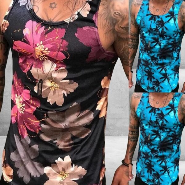 Men s Tank Top Summer 2021 Sleeveless Shirts Moon and Sun Print Fitness Clothing Men Casual 3