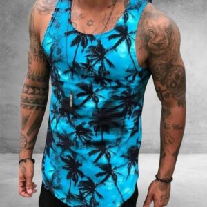 Men s Tank Top Summer 2021 Sleeveless Shirts Moon and Sun Print Fitness Clothing Men Casual