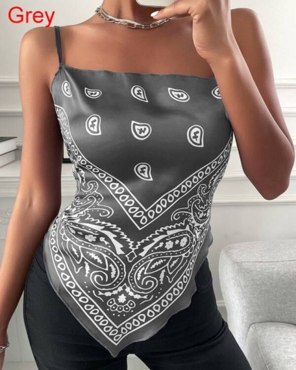 New Summer Women Tank Top Fashion Sexy Sleeveless Tank Top Printed Off Shoulder Camisole Vest Top 1