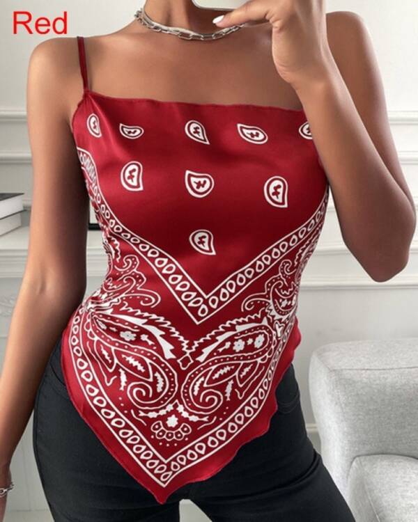 New Summer Women Tank Top Fashion Sexy Sleeveless Tank Top Printed Off Shoulder Camisole Vest Top 4