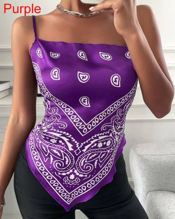 New Summer Women Tank Top Fashion Sexy Sleeveless Tank Top Printed Off Shoulder Camisole Vest Top 5